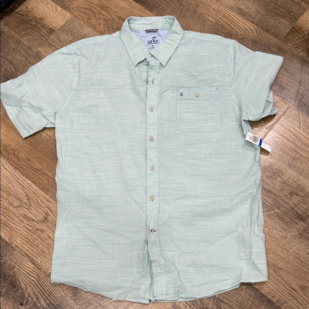 Izod Green Casual Button Down Shirt Short Sleeve